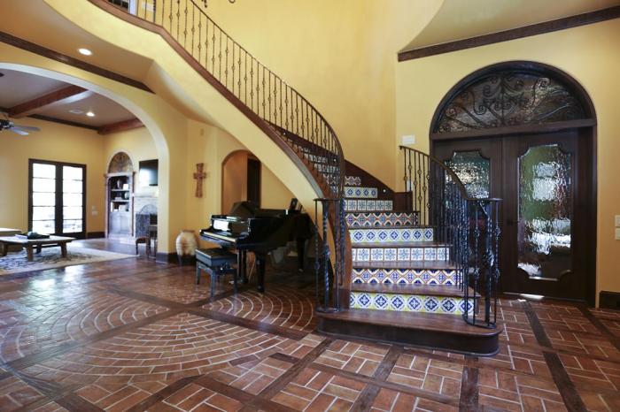spanish hacienda foyer stair riser tiles